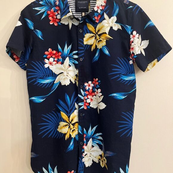Denim & Flower Button Down Shirt - Picture 1 of 6